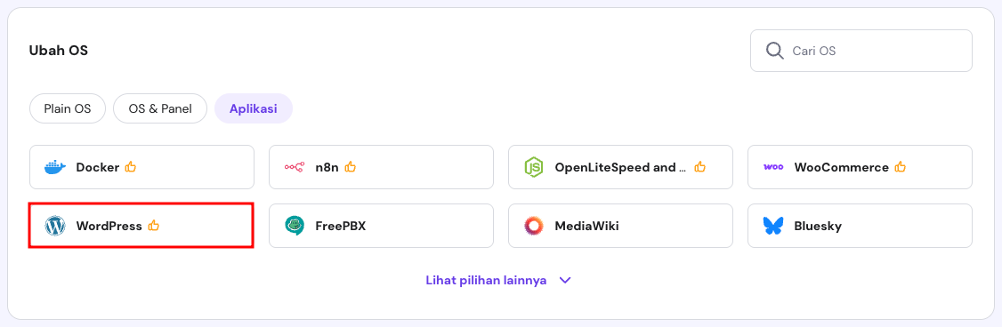 memilih wordpress di bagian aplikasi vps hpanel