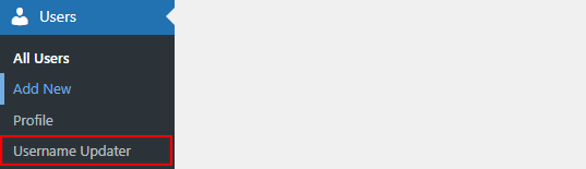 menu Username Updater di dashboard WordPress