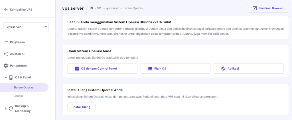 menu sistem operasi os vps di hpanel