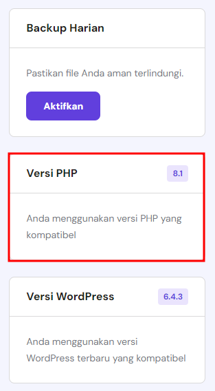 tool cek versi php di hpanel