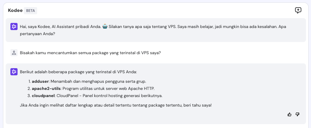 kodee menampilkan daftar package yang terinstal di Ubuntu