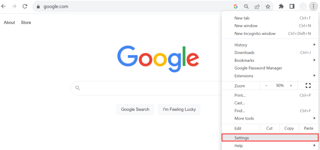 memilih menu setelan di chrome