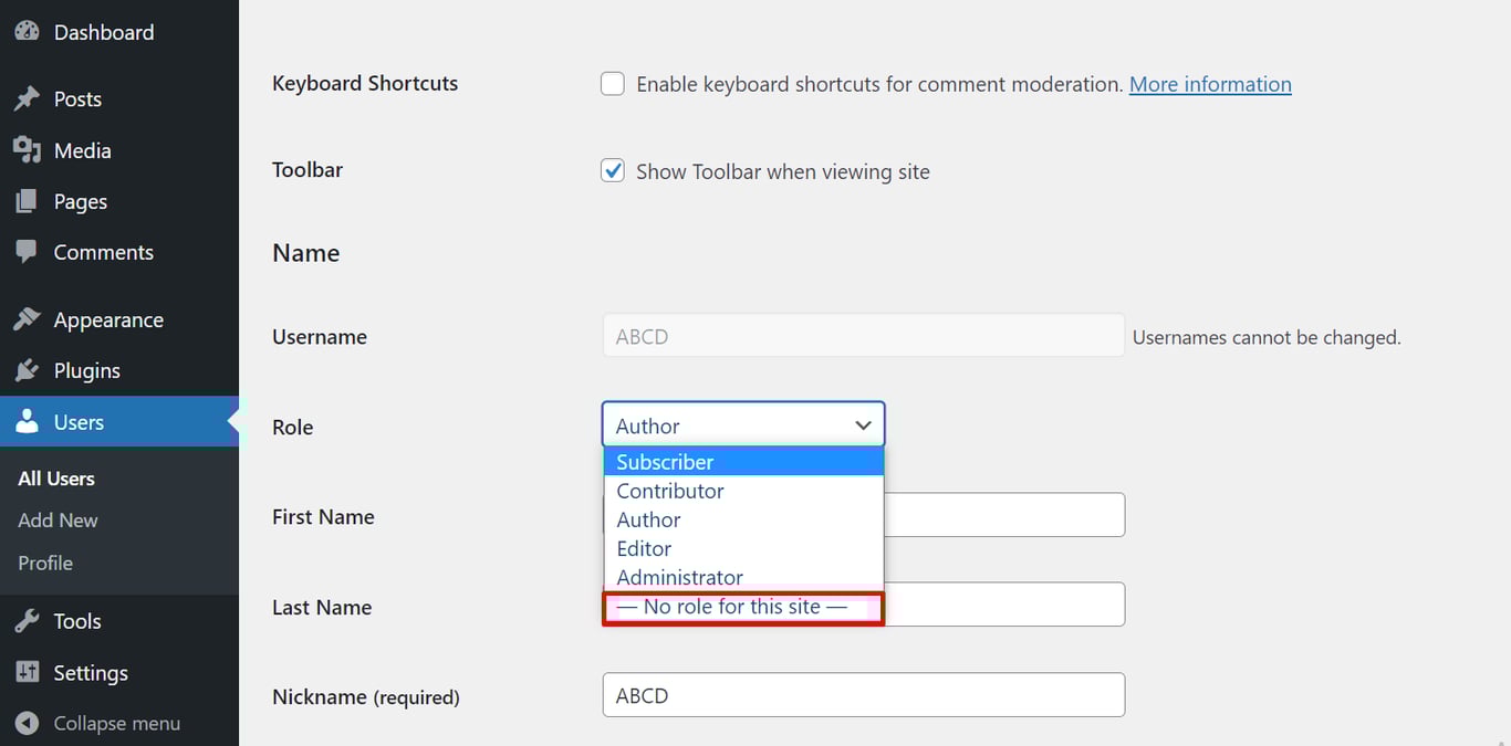 mengganti user role wordpress