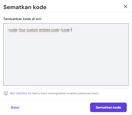 area untuk menyematkan kode di builder