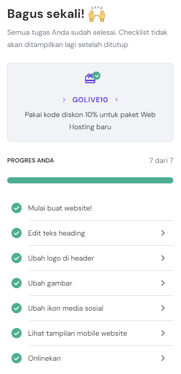 checklist penyiapan situs di hostinger builder