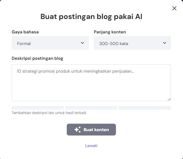 fitur ai untuk membuat postingan blog di hostinger builder