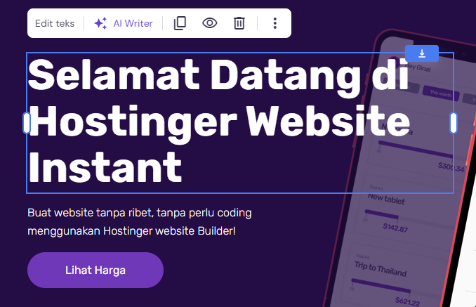fitur ai writer hostinger website builder