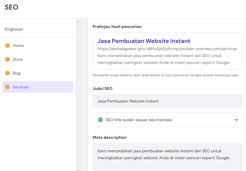 fitur seo yang belum dioptimasi di hostinger builder