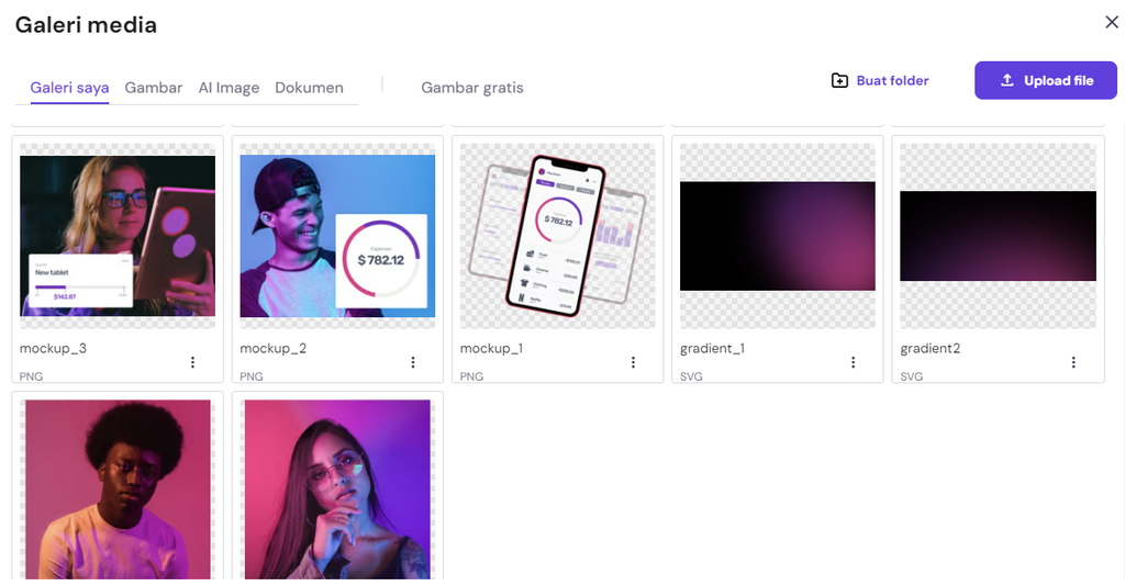 galeri media di builder hostinger