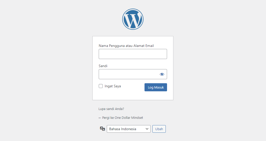 halaman awal login wordpress