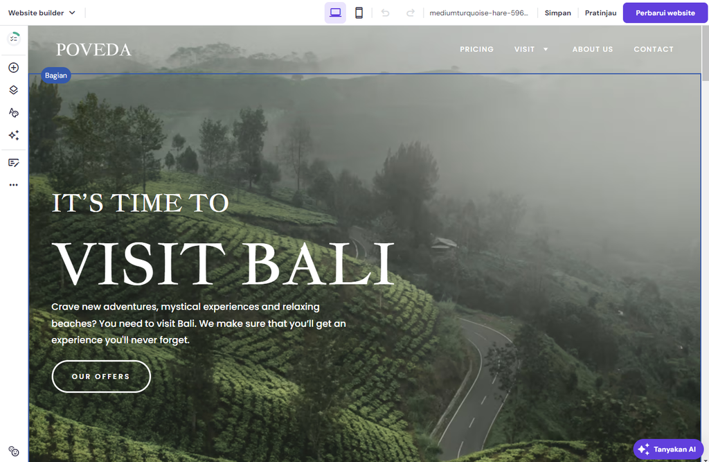 halaman pengeditan hostinger website builder untuk mulai edit website