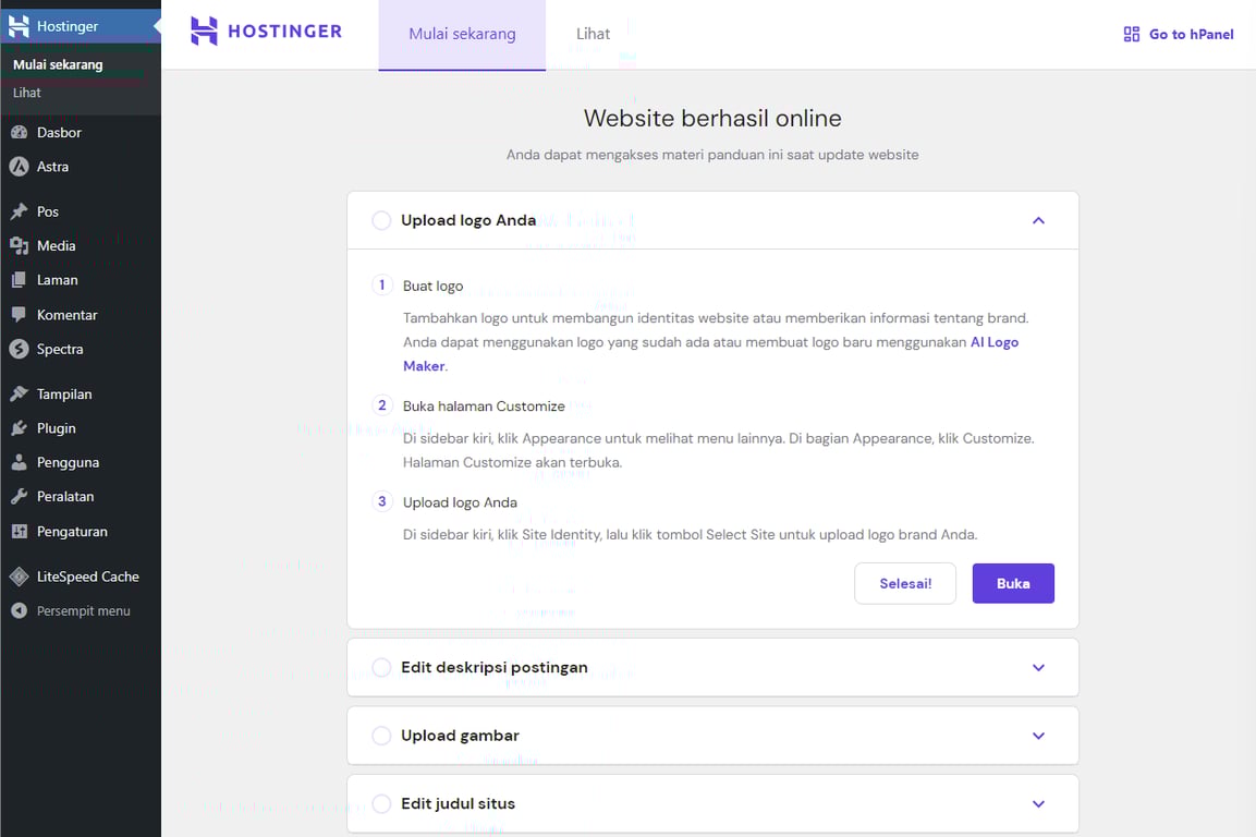 hostinger onboarding wordpress