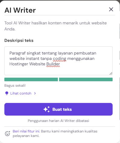 memasukkan deskripsi teks di ai writer builder