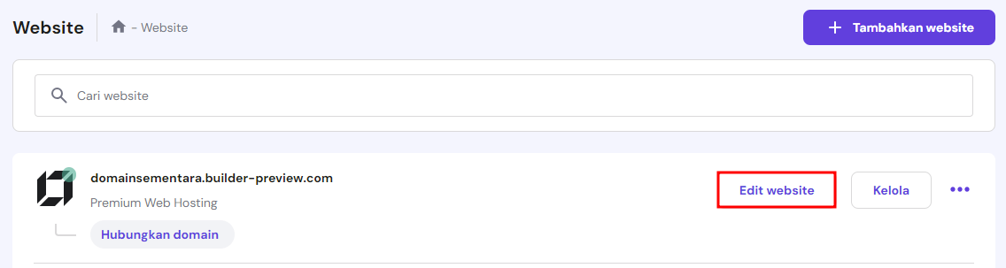 memilih edit website di hpanel