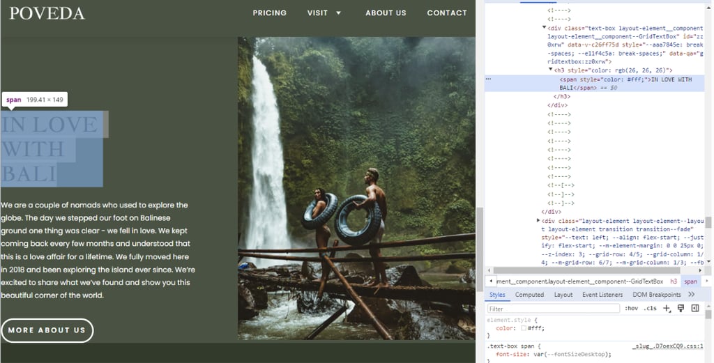 memilih elemen yang akan diedit pada website