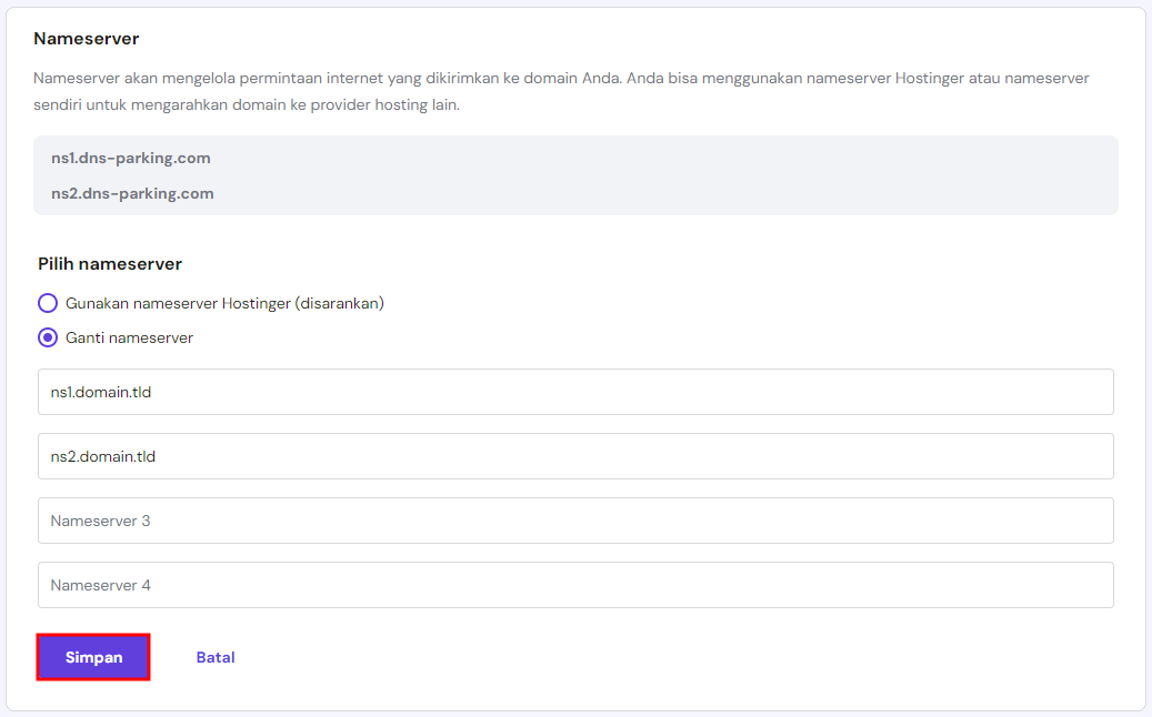mengganti nameserver menjadi custom ns di hpanel