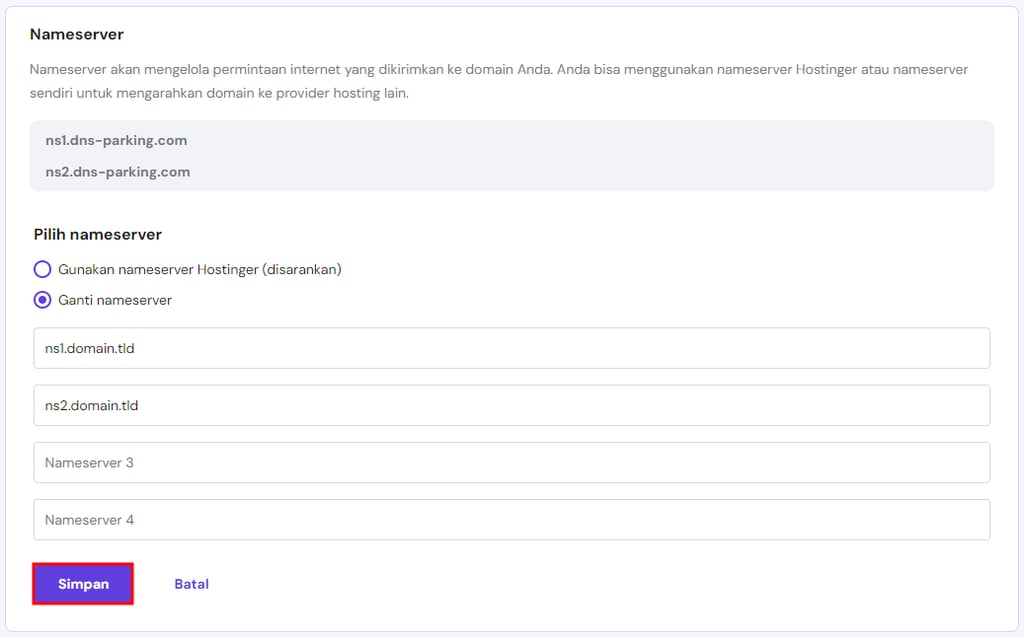 mengganti nameserver menjadi custom ns di hpanel