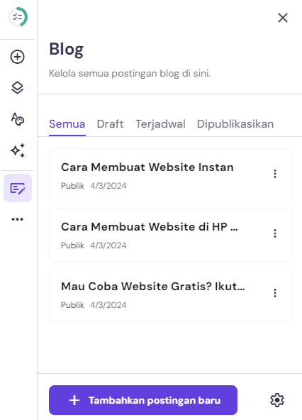 menu blog di sidebar kiri builder