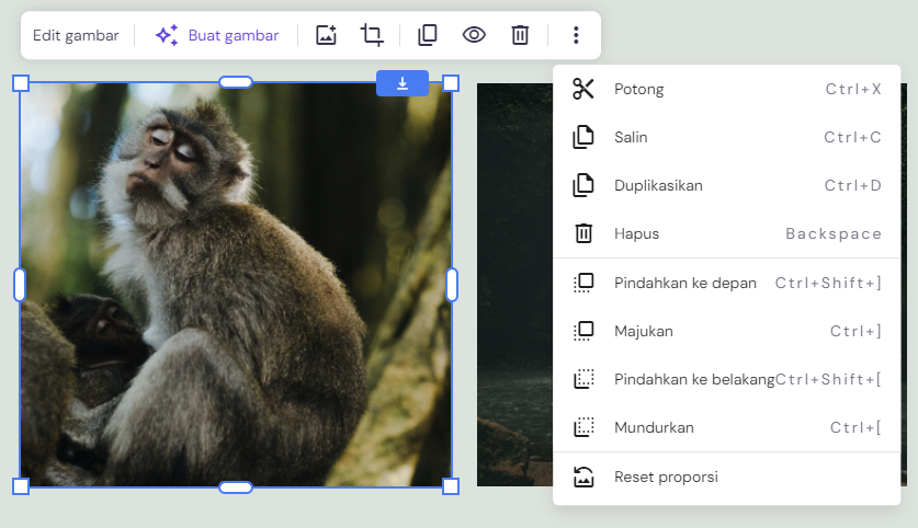 menu pengeditan gambar dasar di hostinger website builder