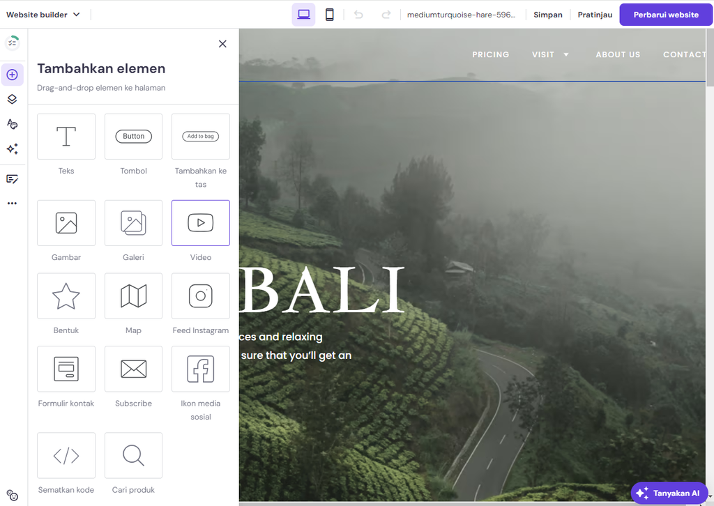 menu tambahkan elemen di builder