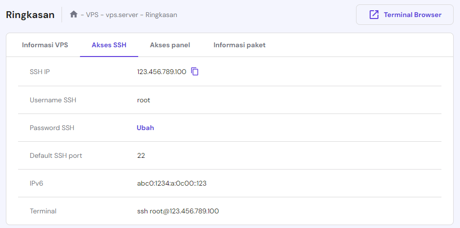 tab akses ssh di hpanel