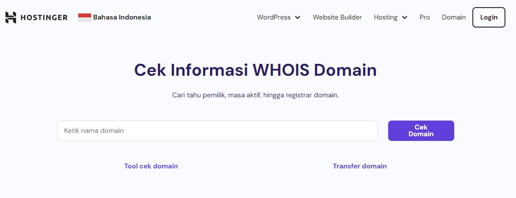 tampilan halaman whois lookup milik hostinger
