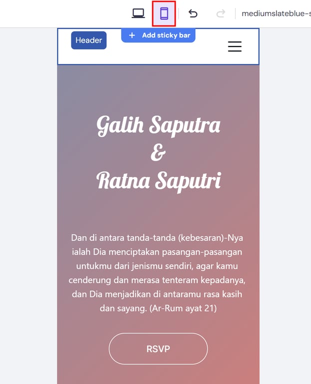 memilih pratinjau perangkat seluler di website builder hostinger