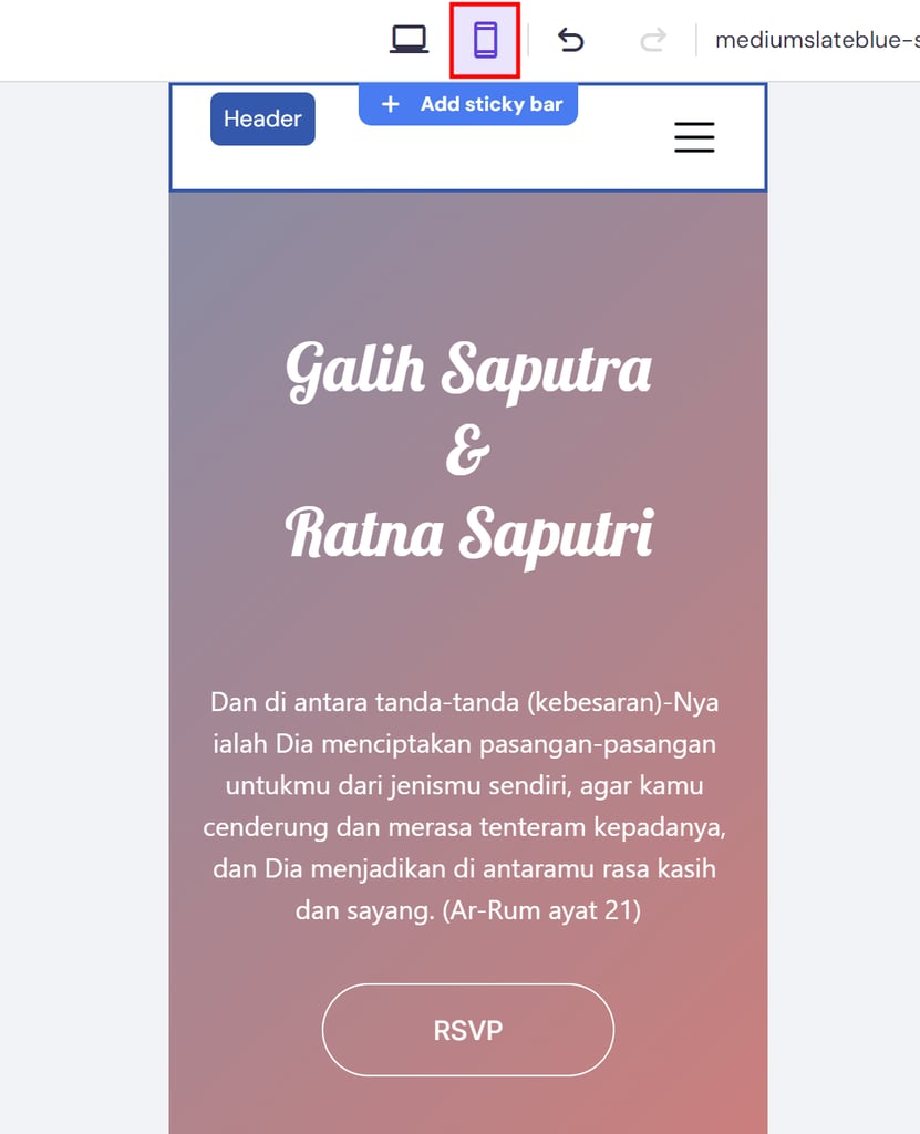 memilih pratinjau perangkat seluler di website builder hostinger