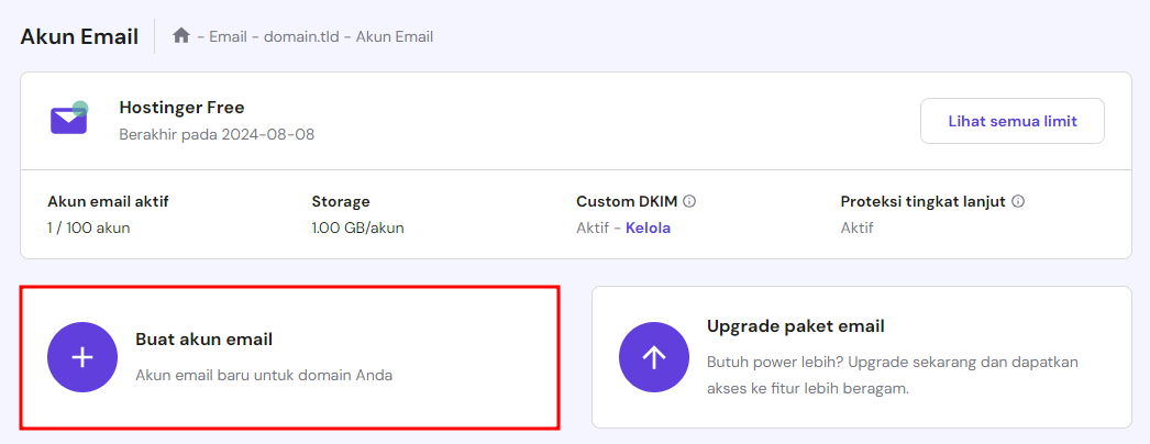 memilih buat akun email untuk menambahkan alamat email lainnya