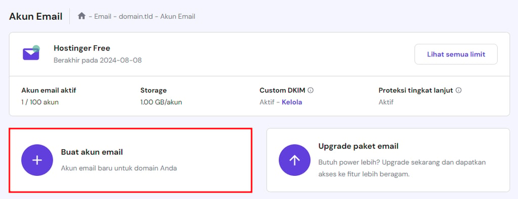memilih buat akun email untuk menambahkan alamat email lainnya