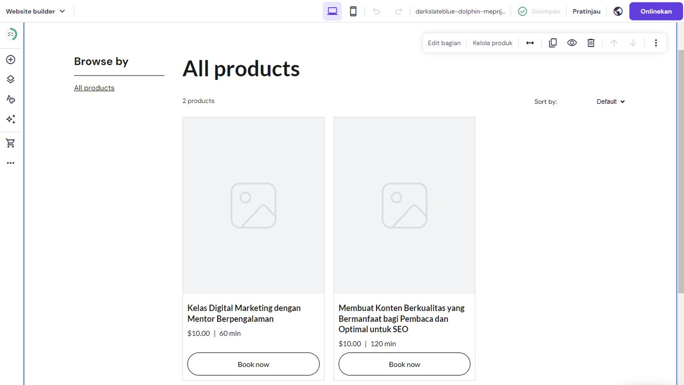 contoh halaman produk reservasi yang sudah ditayangkan di website