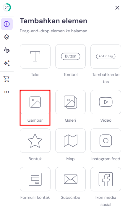 memilih elemen gambar untuk ditambahkan ke builder
