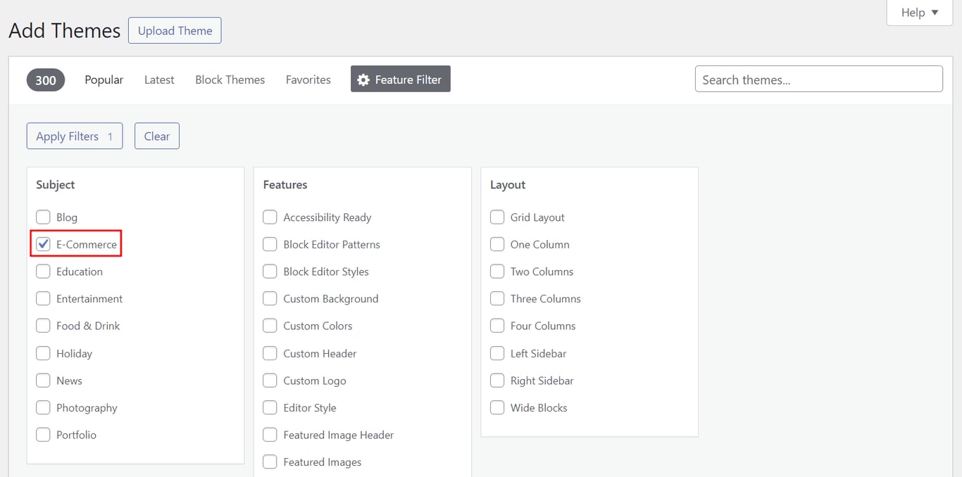 memilih toko online pada filter tema wordpress