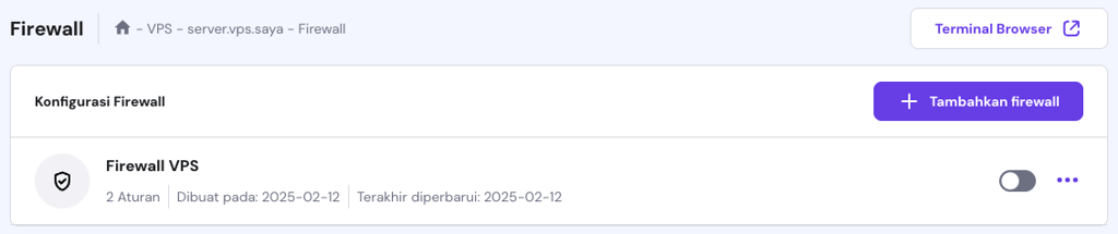 menu konfigurasi untuk membuat firewall di hpanel