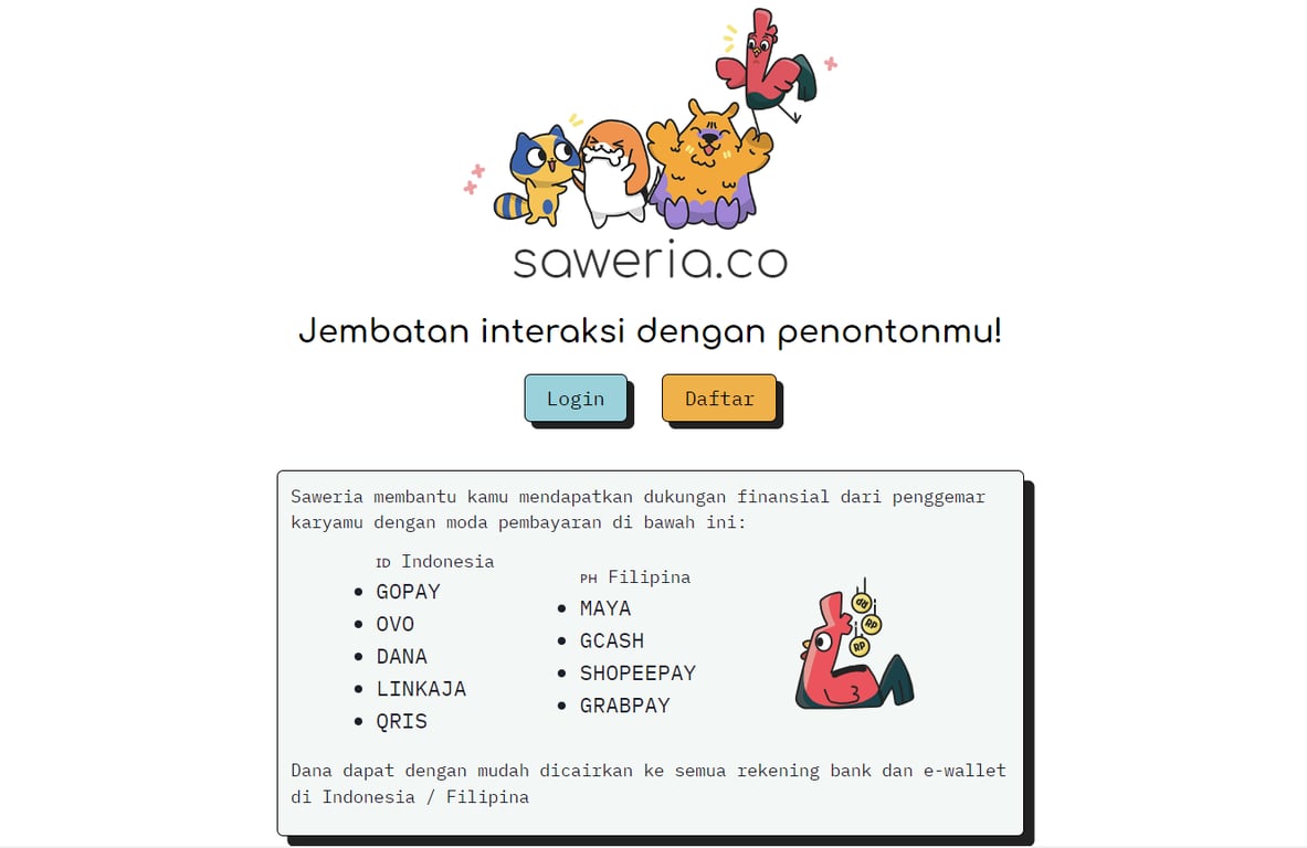 tampilan homepage saweria