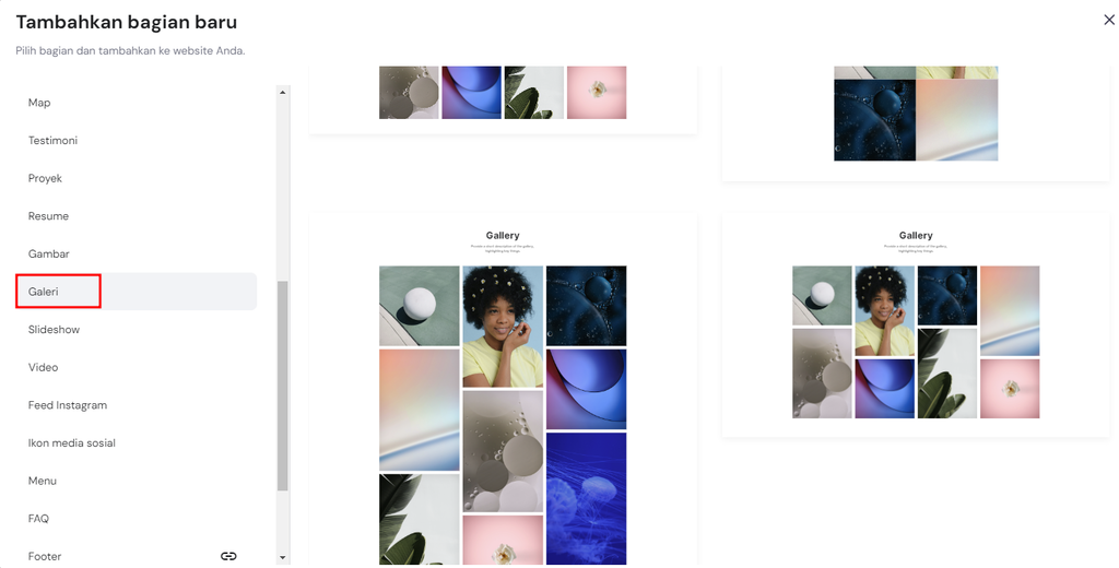 menambahkan galeri di website builder
