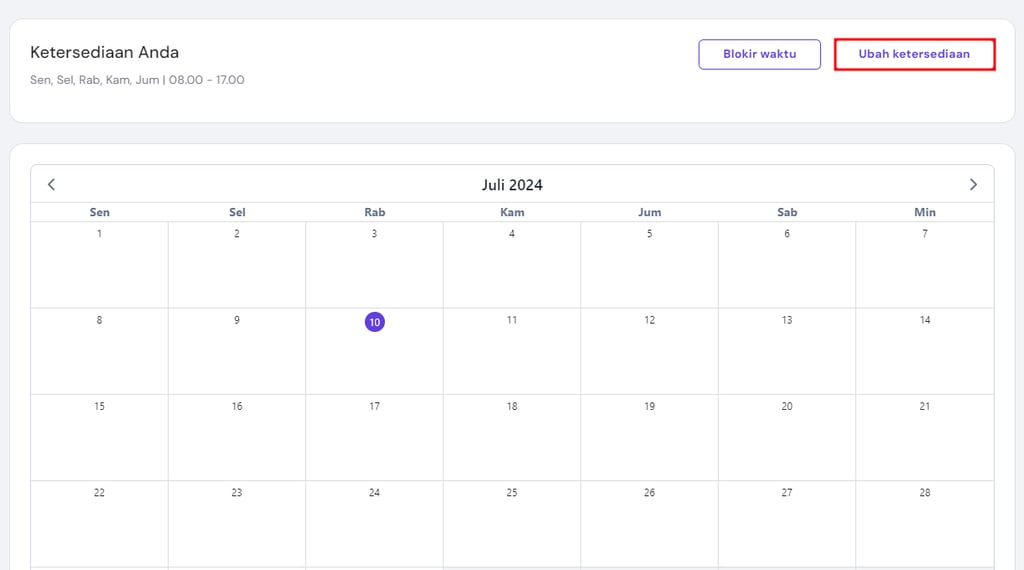 memilih tombol ubah ketersediaan untuk mengatur jadwal di website booking