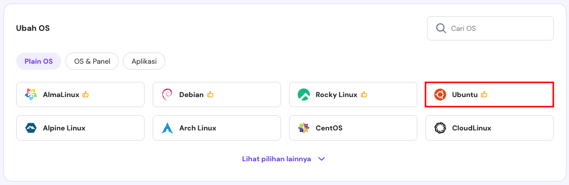 tampilan menu sistem operasi di hpanel dengan ubuntu yang dipilih