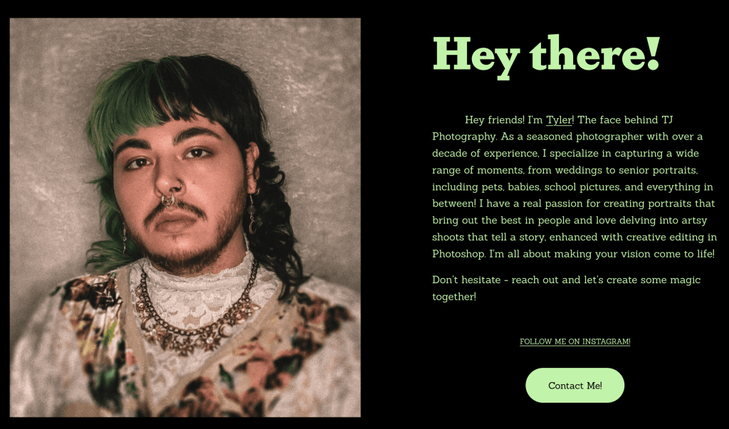 tampilan halaman about tj photography