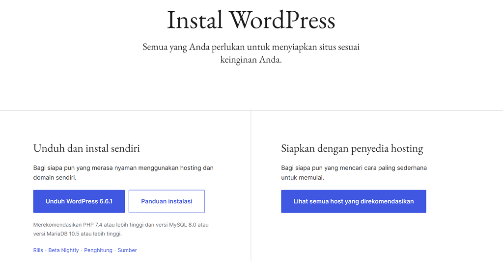 tampilan halaman download software wordpress.org