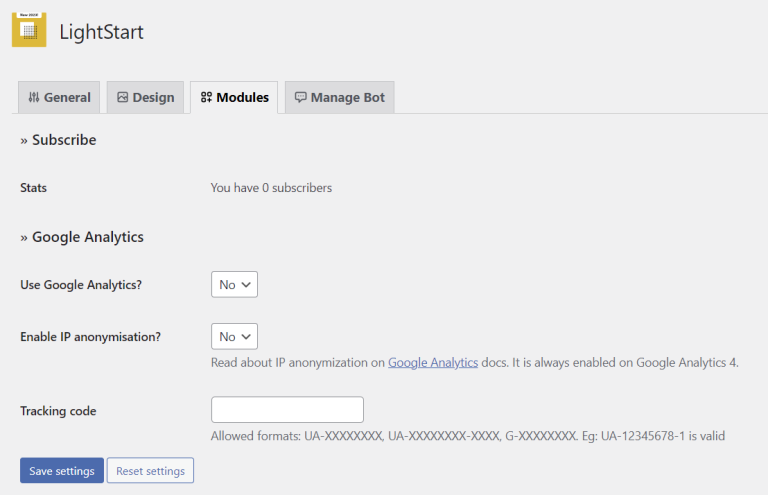 tampilan bagian module di plugin lightstart