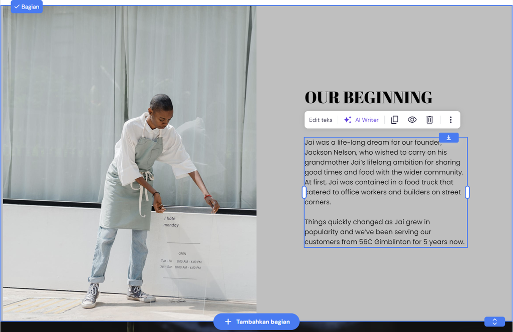 tampilan halaman about us dari template hostinger website builder