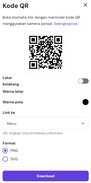 tampilan hasil qr code menggunakan website builder hostinger
