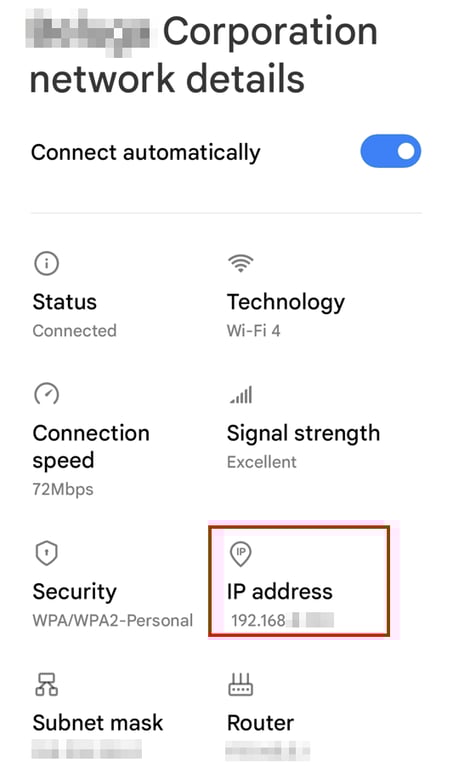 tampilan bagian pengaturan android untuk melihat alamat ip