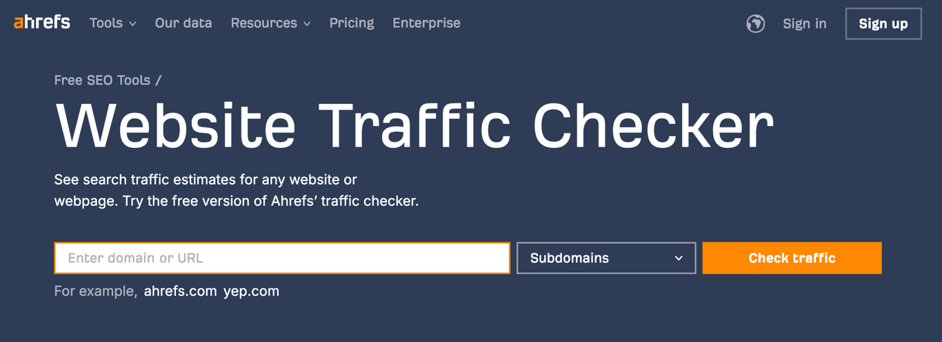 tampilan halaman tool cek traffic website ahrefs