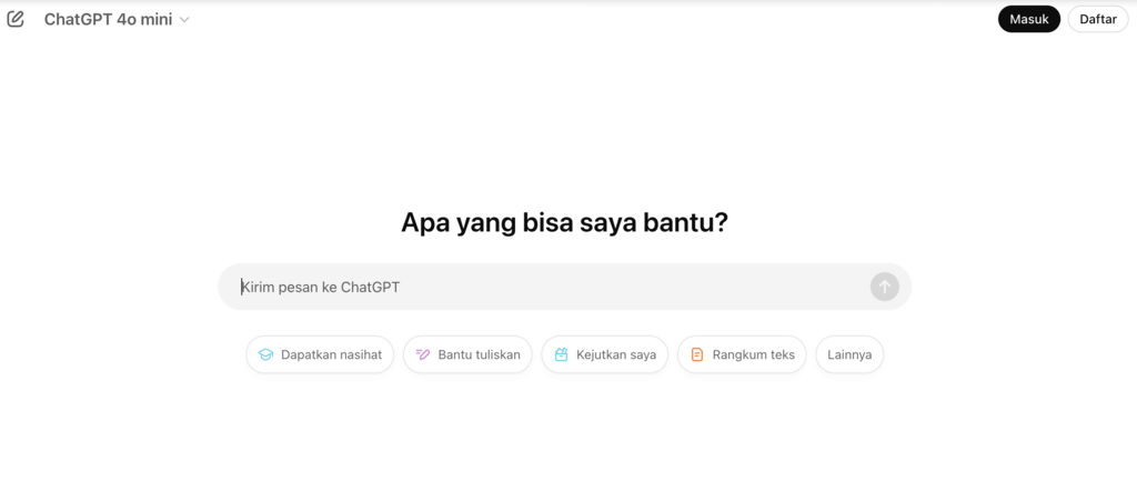 tampilan halaman utama chatgpt