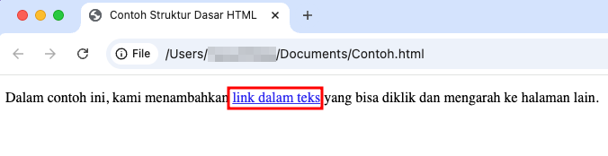 tampilan contoh link yang ditambahkan dalam html