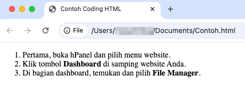 tampilan contoh hasil numbered list dalam html
