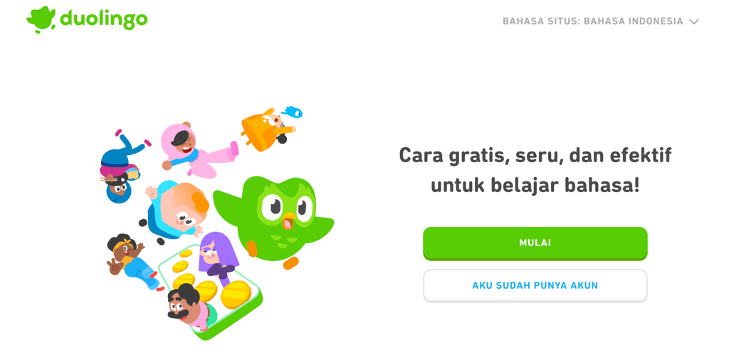 tampilan homepage duolingo