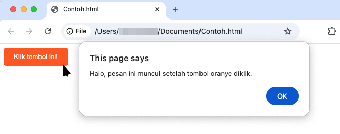 tampilan elemen tombol interaktif yang ditambahkan menggunakan javascript